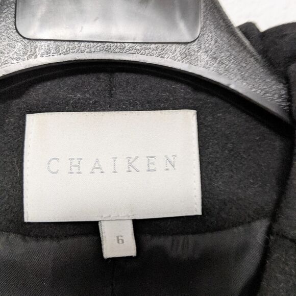 CHAIKEN Fluted Black 100% Wool Coat 6 - Picture 4 of 7